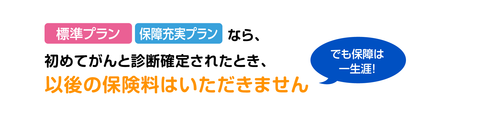 [標準プラン][保障充実プラン]なら、初めてがんと診断確定されたとき、以後の保険料はいただきません