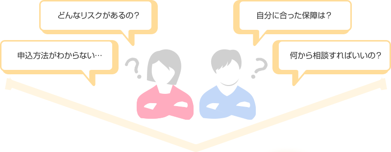 どんなリスクがあるの？ 自分に合った保障は？ 申込方法がわからない… 何から相談すればいいの？