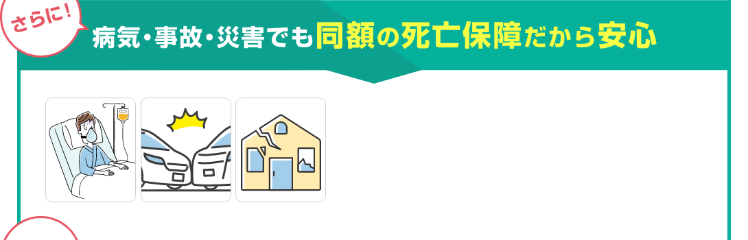 病気・事故・災害でも同額の死亡保障だから安心