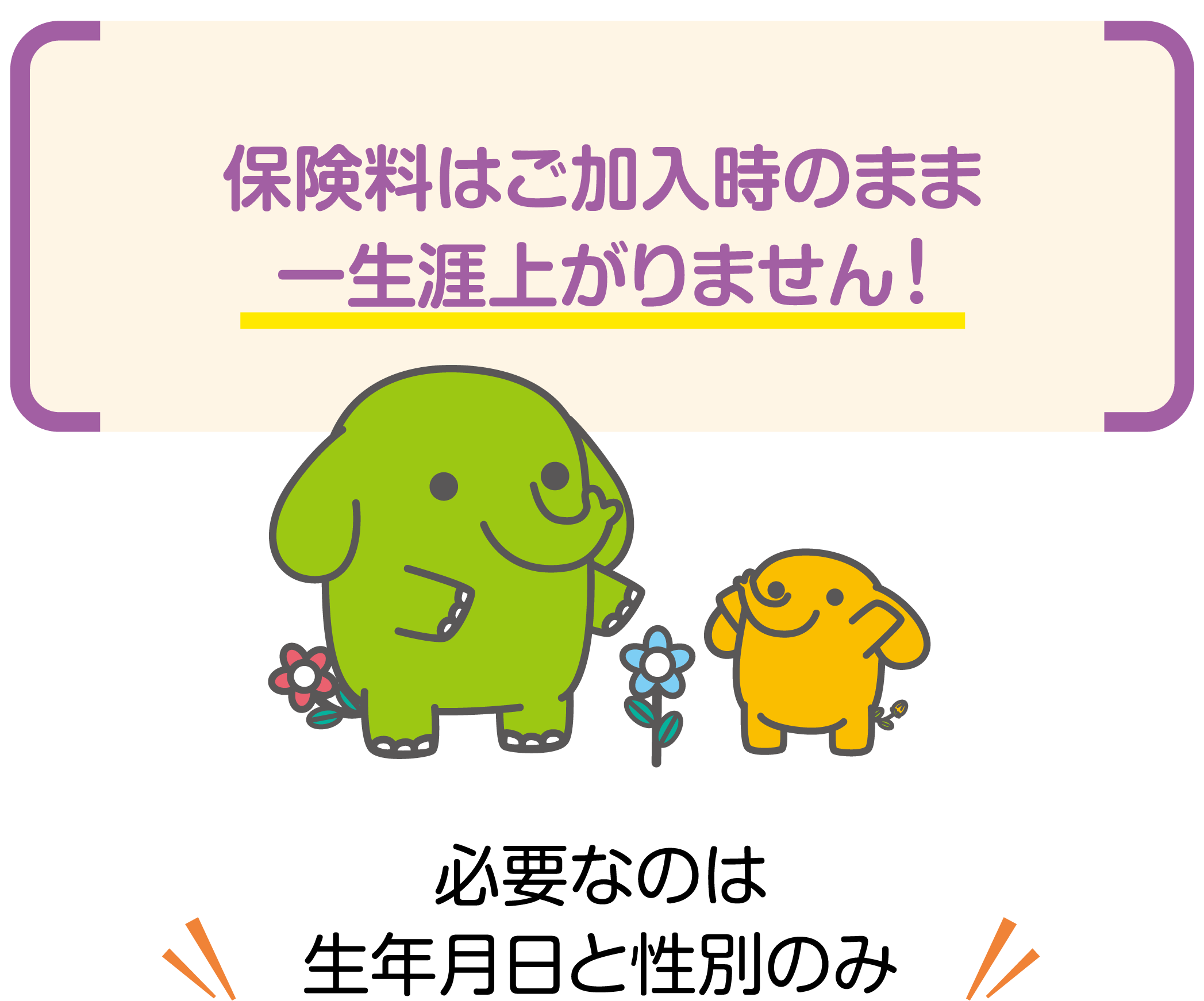 保険料はご加入時のまま一生涯上がりません！